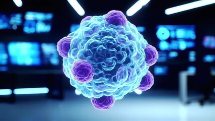 Animated Virus Particle Floating in a High-Tech Laboratory Environment - Powered by Adobe
