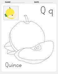 Alphabet Tracing and Fruit Coloring Book for Kids – A to Z Letter Practice with Matching Quince Fruit – Educational Preschool Activity Pages.