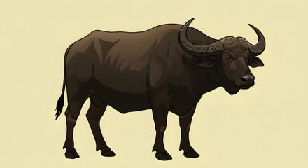 Fototapeta premium Strong Black Buffalo Illustration: A powerful depiction of a black buffalo, representing livestock or wildlife.