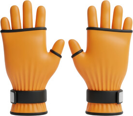Two orange safety gloves with black accents and ribbed texture isolate