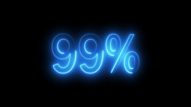 99 percent off discount offer icon animation. Up to 99% off neon text background animation. 99% icon.