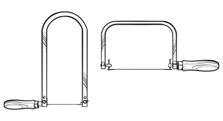 fret saw with wooden handle. Vector illustration of fret saw.