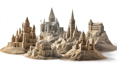 Sandcastle cityscape on white