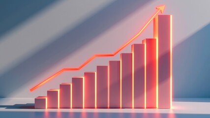 Modern bar graph illustrates growth with glowing upward trend, showcasing geometry used in infographics effectively