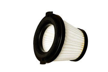Front view of vacuum cleaner replacement dust filter isolated on white