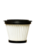 Front view of vacuum cleaner replacement dust filter isolated on white