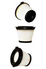 Front view of vacuum cleaner replacement dust filter isolated on white