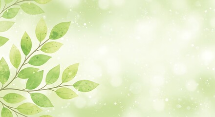Fototapeta premium Soft Green Background with Leaves and Bokeh Lights for Spring or Summer Designs and Presentations Copy Space
