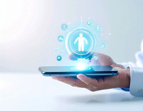 Asistente de IA con interfaz hologr&aacute;fica sobre celular