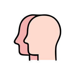 Side profile faces in nude pink and coral colors, layered together, outlined in black, representing psychological connection