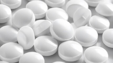 Pile of Round White Pills, A Macro Shot of Pharmaceutical Medicine