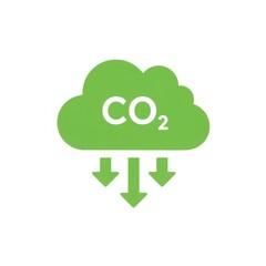Obraz premium Green co2 cloud with downward arrows isolated on white background