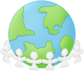 Earth People Unity Illustration, Global Community Holding Hands Around Globe, World Peace Concept, Diversity and Togetherness Symbol, Environmental and Human Connection