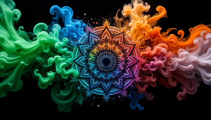 Obraz premium Abstract Tricolor Smoke and Mandala Design