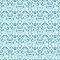 Floral and moth repeat design in folk style seamless art print