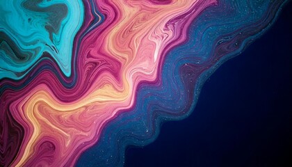 Colorful Abstract Swirls Fluid Art Texture in Pink, Teal, and Gold