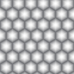 Fototapeta premium Seamless hexagonal geometric pattern with glowing center, creating a 3D illusion. Abstract grayscale background for digital, modern, or futuristic design.