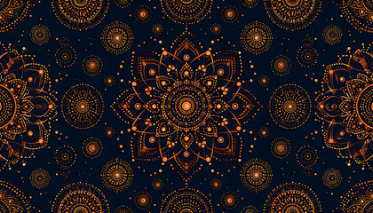 Intricate Gold Mandala Pattern on Dark Blue Background