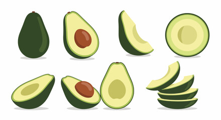 Avocado Vector Set: Whole, Halves, and Slices for Design