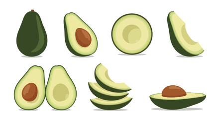 Avocado Collection: Whole, Half, and Sliced Vector Illustration