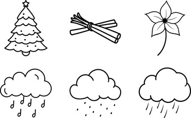 cloud, rain, weather, storm, doodle, icon, sketch, outline, handdrawn, monochrome, cinnamon, stick, spice, leaf, nature, tree, forest, fall, season, wind, sky, climate, cartoon, simple, minimal, graph