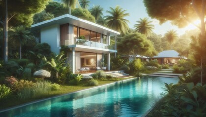  Luxury Modern Villa with Pool and Palm Trees