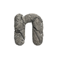 fractured rock letter N - Lower-case 3d porous stone font isolated on white background. This alphabet is perfect for creative illustrations related but not limited to Nature, Environment, Erosion...