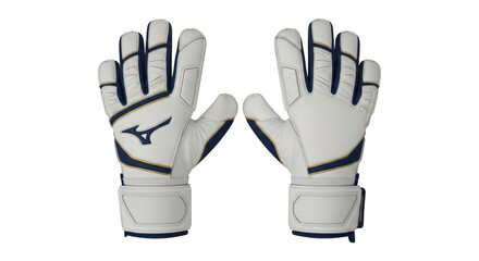 Obraz premium Pair of white and blue mizuno goalkeeper gloves isolated on transparent background