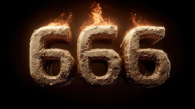Fiery 666 Number with Flames, Dark Fantasy Concept for Halloween and Horror Themes