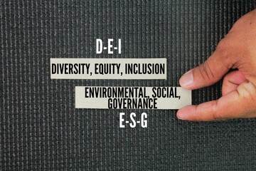 Letter or word Diversity, Equity, and Inclusion DEI. Environmental, Social, and Governance ESG....