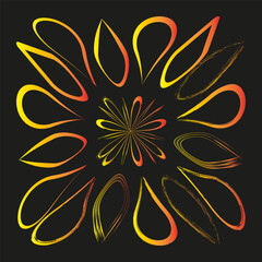 Fototapeta premium Abstract flower Vector. Radiant bloom graphic. Dynamic petal design. Orange yellow shades.