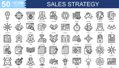 sales strategy icon collection set. Containing conversion, Acquisition, partnership, marketing, Social Media, technology icon