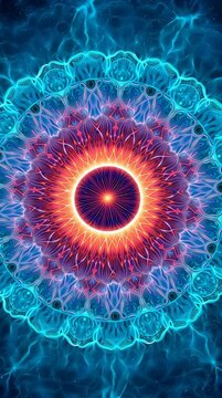 a mesmerizing and vibrant fractal design in shades of blue and red, creating a visually stunning effect. This design is filled with intricate patterns and captivating energy