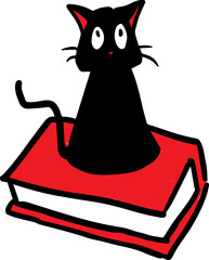 Vector Hand Drawn Illustration of a Cat Sitting On Top of a Book