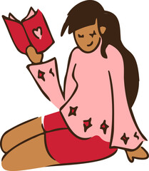 A Girl Reading Romance Book Vector Hand Drawn Illustration