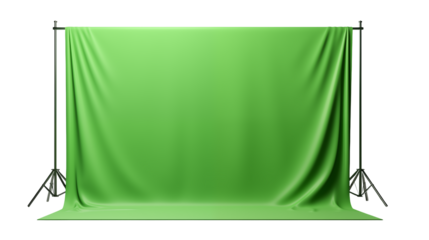 Studio backdrop setup featuring a green screen ready for chroma key visual effects  isolated on transparent background