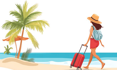 A collection of tropical beach travel elements and summer vacation scenes, perfect for commercial use and design assets.