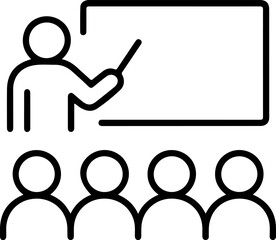 Teacher pointing at a blank whiteboard with students sitting in front