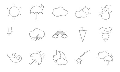 Obraz premium Simple Weather Icon Set – 15 Minimal Line Illustrations
