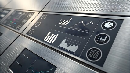 Sleek financial dashboard UI layered on metallic panel