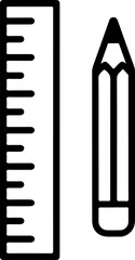 Simple black outline icon of a ruler and a pencil on a white background