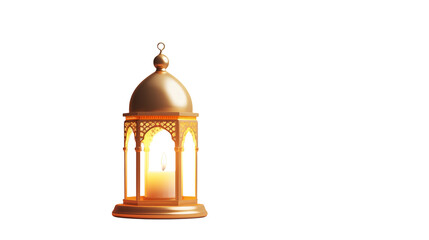 Elegant golden lantern shines with a soft candle glow  isolated on transparent background