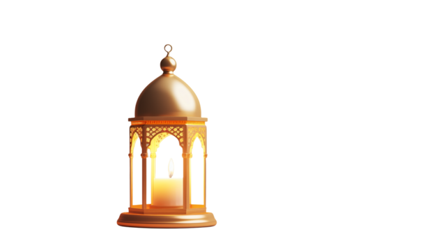 Elegant golden lantern shines with a soft candle glow isolated on transparent background - Powered by Adobe
