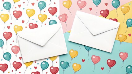 White Cards with Heart Balloons for Festive or Romantic Invitations