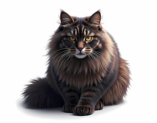 Illustration of a fluffy Maine Coon cat. Isolated on a white background. AI generated.