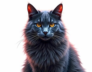 Illustration of a dark gray Bengal cat with yellow eyes. Isolated on a white background. AI generated