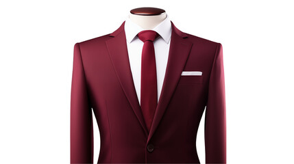 Elegant maroon suit with red tie showcases modern menswear fashion  isolated on transparent background