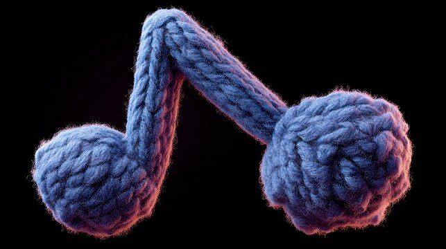 Knitted blue musical eighth note symbol against a dark background sound