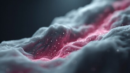 Close up view of abstract pink and white textures with sparkling light particles