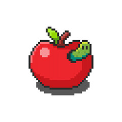 Pixel art Apple with Worm game asset design